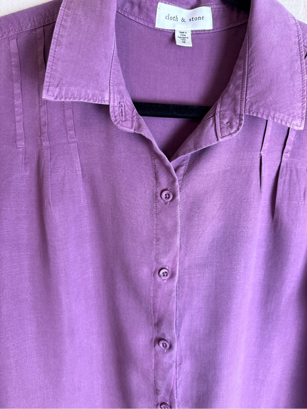 Cloth & Stone Purple Solid Woven Lyocell Pleated Button-Up Shirt Size M - Picture 2 of 13